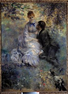 Amoureux. Couple assis dans un jardin - Pierre Auguste Renoir