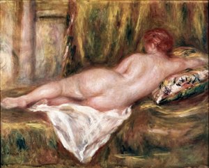 Femme nue allongée vue de dos ou repos après le bain