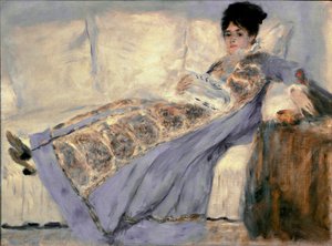 Portrait de Madame Monet lisant le journal Le Figaro - Pierre Auguste Renoir