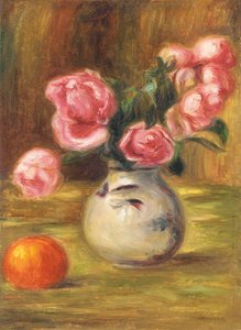 Vase de roses et une orange, 1910 - Pierre Auguste Renoir