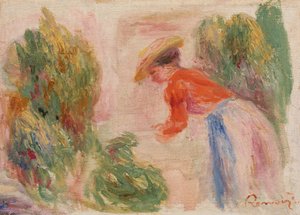 Femme cueillant des fleurs