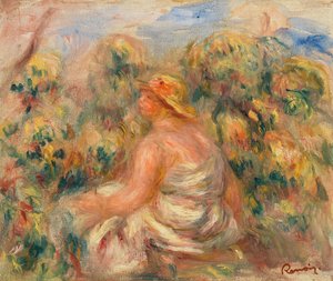 Femme avec chapeau dans un paysage