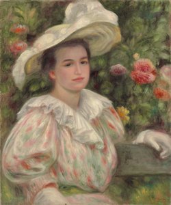 Jeune fille parmi les fleurs ou Femme au chapeau blanc - Pierre Auguste Renoir