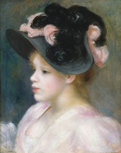 Jeune fille avec un chapeau rose et noir, vers 1891