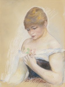 Jeune femme tenant une fleur. Portrait de l
