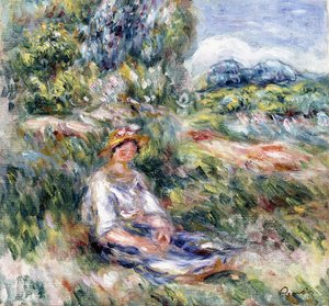 Jeune femme assise dans un pré - Pierre Auguste Renoir