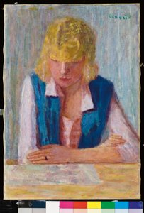 La Blonde au gilet bleu