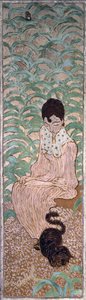 Femme assise avec un chat, un des quatre panneaux de Femmes dans le jardin - Pierre Bonnard