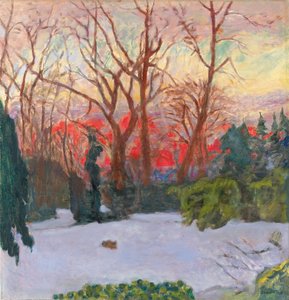 Le jardin sous la neige, soleil couchant - Pierre Bonnard