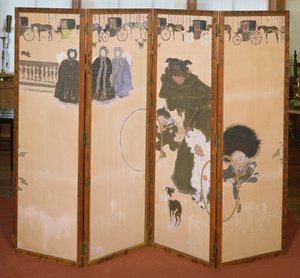 Les Nounous en promenade ou la Frise des Fiacres, Paravent en 4 panneaux, 1899