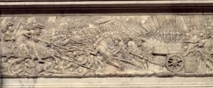 La bataille de Marignan en 1515. Tombeau du cœur du roi de France François Ier (1494-1547) : Bas-relief par Pierre Bontemps (vers 1507-1568)