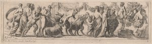 Satyres apportant des animaux à un autel