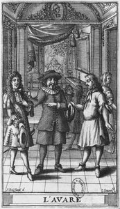 Molière en Harpagon, illustration de frontispice de 