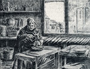Un ouvrier fabriquant des limes Gravure de Pierre Calmette Collection privée