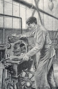 Découpe de crosses de fusil dans une usine d