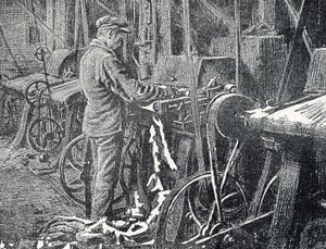 Industrie du cuir : tonte mécanique des fourrures, Gravure de "Excursion à travers les métiers" par Pierre Calmette