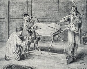 Taxidermie : taxidermistes préparant le squelette artificiel dans l