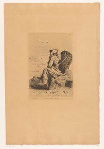 Femme pêcheuse se reposant sur la côte - Pierre Celestin Billet