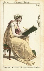 Femme dessinant un buste classique dans un carnet de croquis, Paris