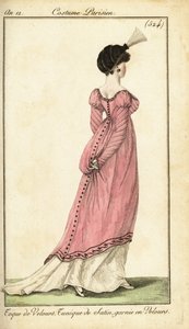 Femme en robe tunique en satin et toque en velours, Paris - Pierre Charles Baquoy