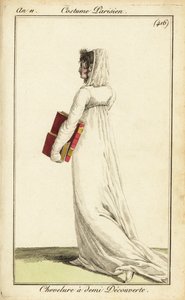 Femme en robe blanche avec un voile sur la moitié de ses cheveux, Paris - Pierre Charles Baquoy