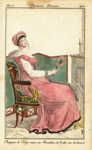 Femme assise sur une chaise Empire dans un salon, Paris