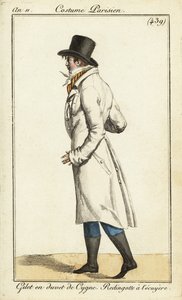 Jeune dandy en manteau de cavalier, gilet en duvet de cygne