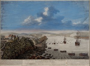 Vue du lieu de débarquement au-dessus de la ville de Québec décrivant l