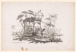 Figures avec paniers sur la rive
