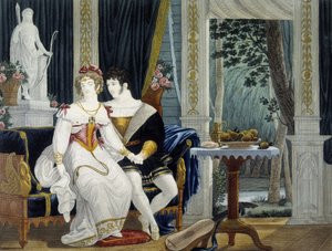 Jeune couple bourgeois dans un intérieur en conversation galante - par Pierre Chasselat, début du 19e siècle