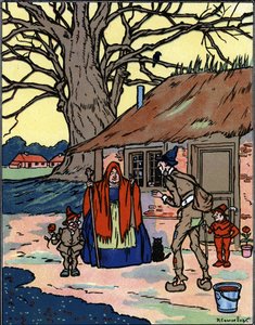 La fuite de Picrochole qui rencontre une vieille sorcière, illustration de Pierre Couselles pour « Gargantua » de François Rabelais