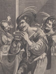 Homme buvant de la soupe tandis que deux personnes le regardent - Pierre Daret