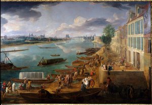 Vue de Paris, prise du quai de la Rapée en 1716 (détail des bateaux sur la Seine et des activités). Peinture par Pierre Denis Martin. Paris, Musée Carnavalet - Pierre Denis Martin