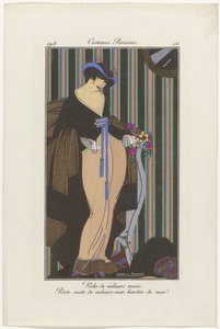 Journal des Dames et des Modes : les illustrateurs de mode, Journal des Dames et des Modes : nouvelles de la mode, Journal des Dames et des Modes, Costumes Parisiens, 1913, No. 111 : Robe de velours - Pierre Emile Legrain