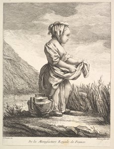 Petite fille avec un récipient à ses pieds, du Premier Livre de Figures d