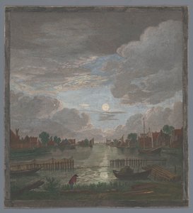 Vue sur un canal près de Haarlem au clair de lune - Pierre François Basan