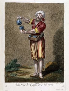 Vendeur de café dans les rues, Collection de 100 estampes représentant différentes nations du Levant en 1707 et 1708 par ordre de M. de Frriol, ambassadeur du roi à la Porte et mis à jour en 1712-13 par les soins de M. Le Hay, Basan graveur - Pierre François Basan