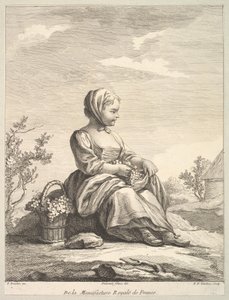 Petite fille tenant des raisins avec un panier à ses côtés, de Deuxième Livre de... - Pierre François Tardieu