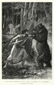 Le Duc Godefroy Demeurait Toujours Debout, Se Défendant Avec Acharnement (gravure)