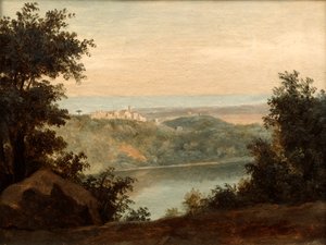 Lac de Nemi, en arrière-plan la ville de Genzano, fin 18e début 19e siècle - Pierre Henri de Valenciennes