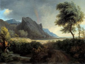 Paysage montagneux baigné par la mer. Arc-en-ciel. - Pierre de Valenciennes (1750-1819) 19ème siècle
