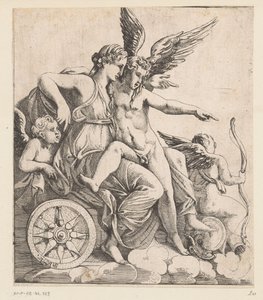 Vénus et Amour dans un char triomphal, entourés de putti - Pierre II Biard