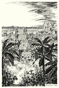 Escalier principal, Phnom Bakeng (gravure) - Pierre Jeannerat de Beerski