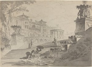 Fantaisie sur la Villa Médicis avec fontaines - Pierre Lelu