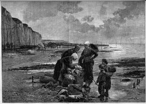 La pêche de Dieppe, basse marée. Gravure d