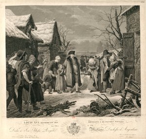Louis XVI distribuant des aumônes aux pauvres paysans en hiver 1788, vers 1817 - Pierre Michel Adam