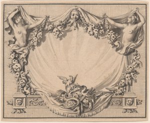 Cartouche avec masques de théâtre - Pierre Philippe Choffard
