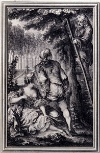 La Gageure des trois commères - dans « Contes et nouvelles en vers » de Jean La Fontaine. 1776. Illustration de P.P. Choffard. - Pierre Philippe Choffard