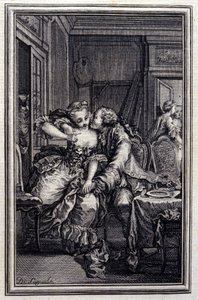 Les Remis - dans « Contes et nouvelles en vers » par Jean de La Fontaine. 1776. Illustration par P.P. Choffard. - Pierre Philippe Choffard