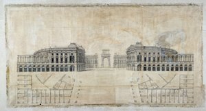 Architecture : Projet de Place Royale pour Marseille, perspective sur le port et plan au sol 1686